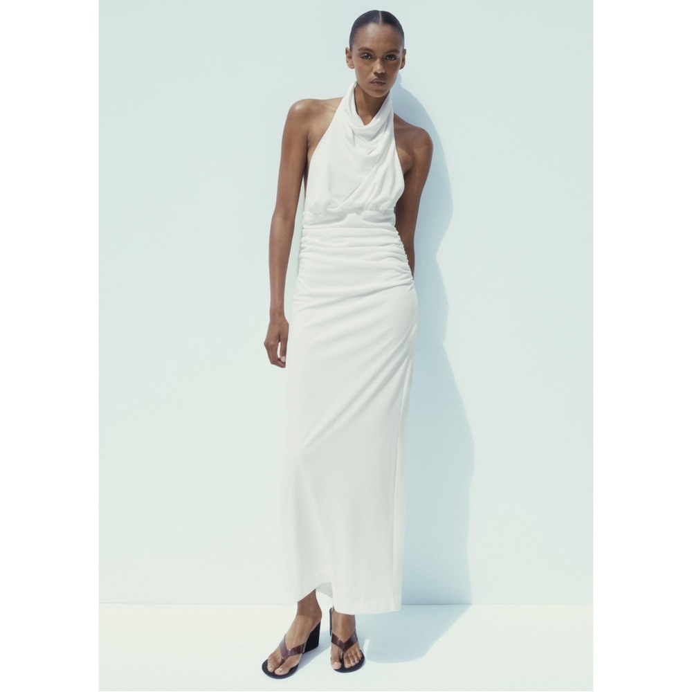 Zara White Backless Halter Dress 3152/212